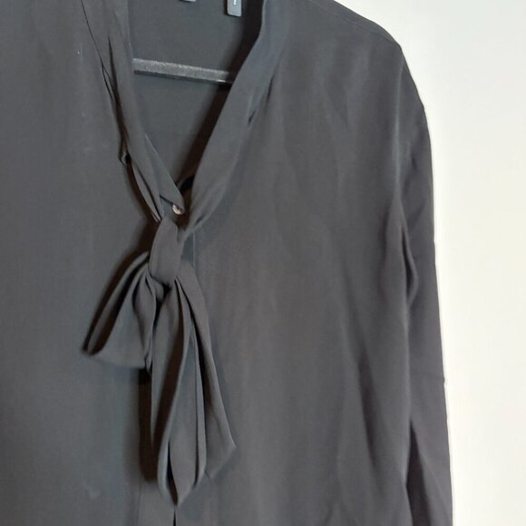 Theory black silk tie collar button down blouse - Picture 2 of 5